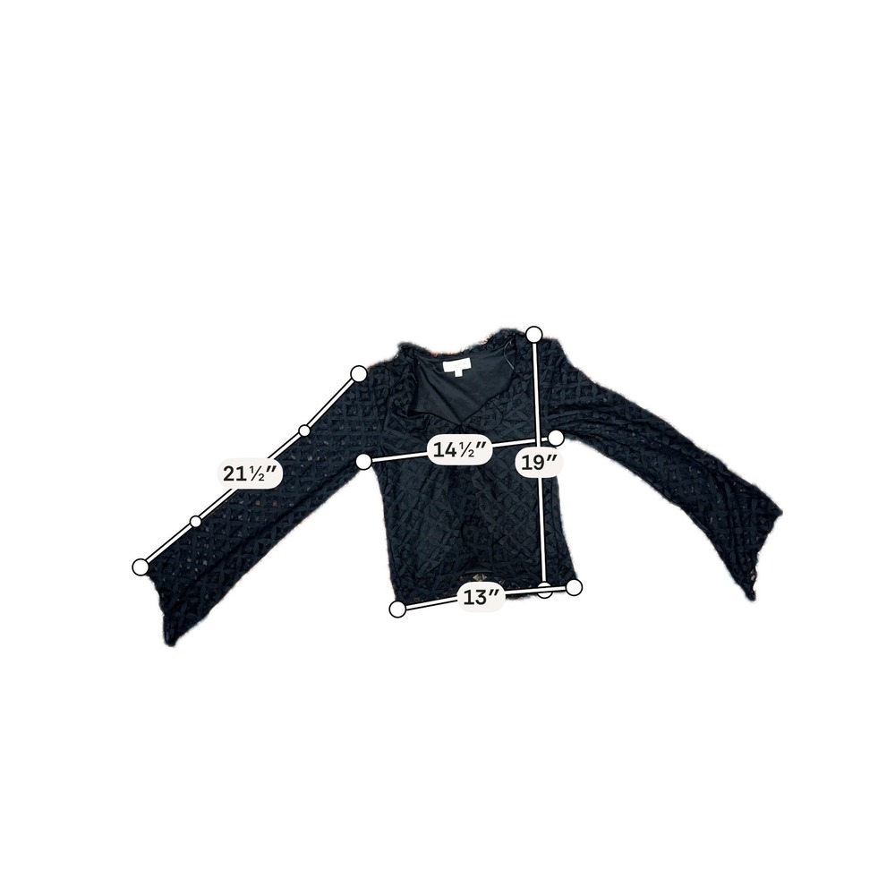 NWT La Peche Black Lace Cropped Cardigan Top Ruffle V-Neck Long Sleeve Size S - Picture 6 of 7